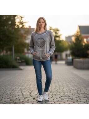 Ouray Womens M Discovery Montana Acid Wash Fleece Crewneck Sweatshirt Gray